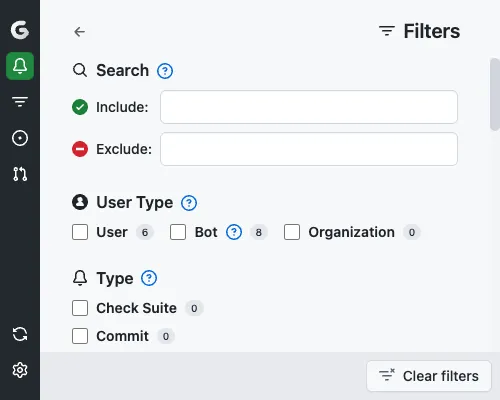 Screenshot for notification filters